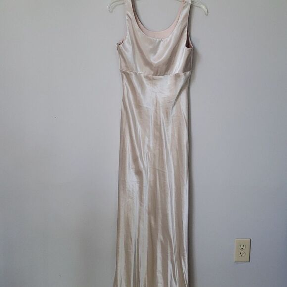 CDC Evening Dress sz 8 Champagne Satin Formal Gown Slinky Regency Empire Bride - Picture 2 of 4